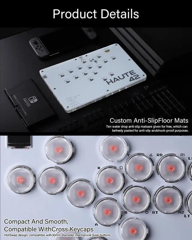 Alt view image 7 of 7 - Haute42 Arcade Stick T16, All-Button Arcade Controller for Switch/PC/PS4/PS3 /Steam Deck, Slim Arcade Fight Stick Game Keyboard with Turbo & Custom RGB, Supports Hot-Swap & SOCD