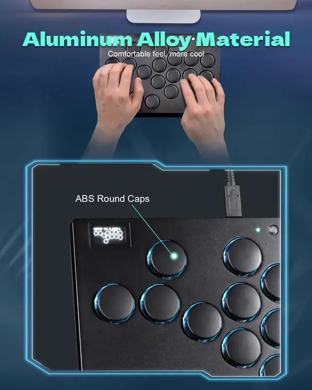 Alt view image 5 of 7 - Haute42 All Metal Arcade Stick M16, All-Button Arcade Controller for Switch, PC, PS4, PS3, Steam Deck, Arcade Fight Stick Joystick with Turbo & Custom RGB, Supports Hot-Swap & SOCD
