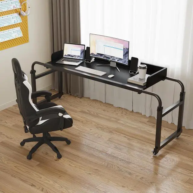 Alt view image 4 of 6 - Overbed Table with Wheels Overbed Desk  55.1" Over Bed Desk King Queen Bed Table Overbed Laptop Table Over Bed Table with Wheels(Black)