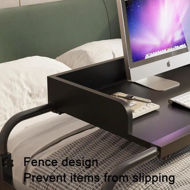 Alt view image 6 of 6 - Overbed Table with Wheels Overbed Desk  55.1" Over Bed Desk King Queen Bed Table Overbed Laptop Table Over Bed Table with Wheels(Black)