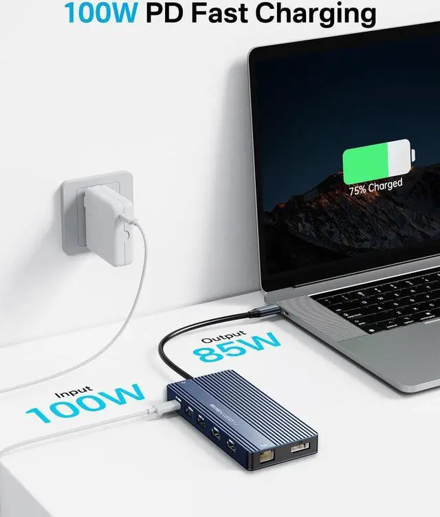 Alt view image 6 of 7 - USB C Docking Station Dual HDMI Monitor, Laptop Docking Station Triple Display, with 2 HDMI+DP(4K60Hz), Ethernet, 3 USBC 10Gbps,100W PD, SD/TF 3.0, Audio - for MacBook, Dell, Lenovo, Surface