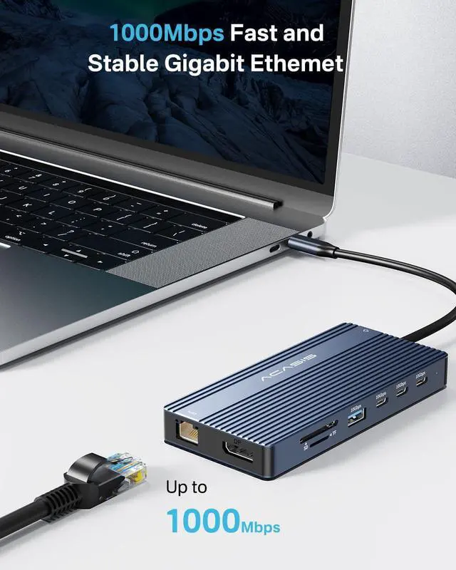 Alt view image 7 of 7 - USB C Docking Station Dual HDMI Monitor, Laptop Docking Station Triple Display, with 2 HDMI+DP(4K60Hz), Ethernet, 3 USBC 10Gbps,100W PD, SD/TF 3.0, Audio - for MacBook, Dell, Lenovo, Surface