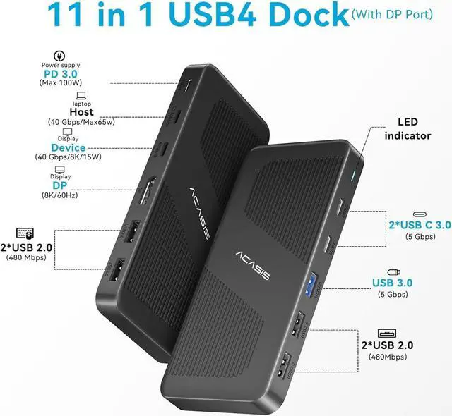 Alt view image 2 of 7 - Thunderbolt 4 Dock - with DP Port, PD 100W, 40Gb/s Thunderbolt 4, USB C/A, Laptop Docking Station Dual Monitor Single 8K or Dual 6K Display for Windows and Mac, Works with Thunderbolt 3/4