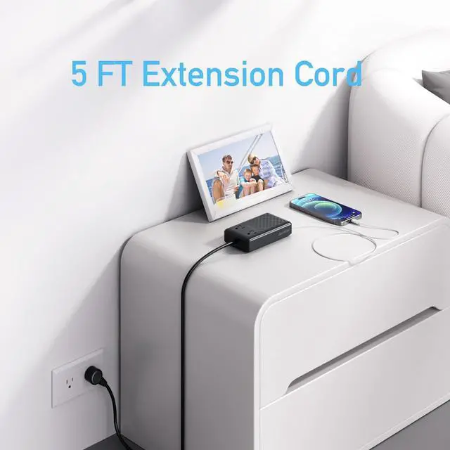 Alt view image 7 of 7 - Charging Station 140W USB C Charger Block 8 Port Fast Charging Power Strip 5ft Flat Extension Cord with 4 USB C 2 USB A Ports 2 AC Outlets,Compatible with iPhone 15/14/13,MacBook Pro/Air