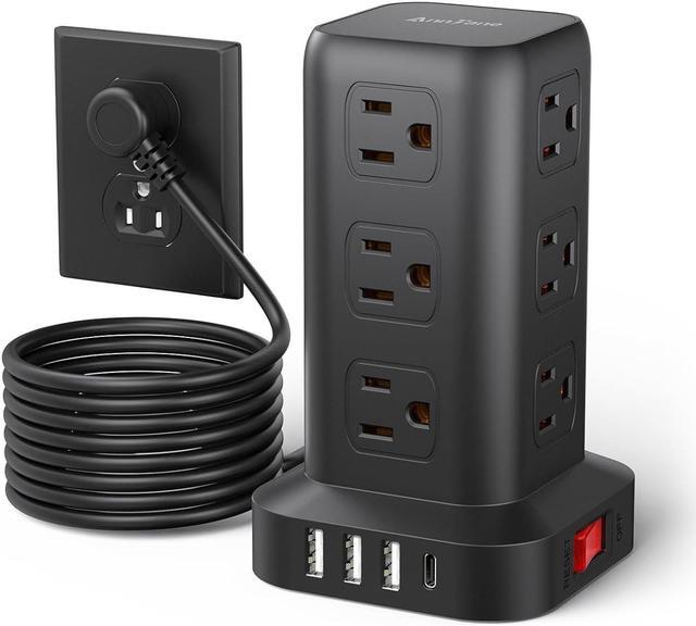 Main image of Surge Protector Power Strip 10 FT Cord, Power Strip Tower with 4 USB Ports (1USB C), Extension Cord with 12 AC Multiple Outlets, Home Office Supplies Desk Accessories, Dorm Room Essentials