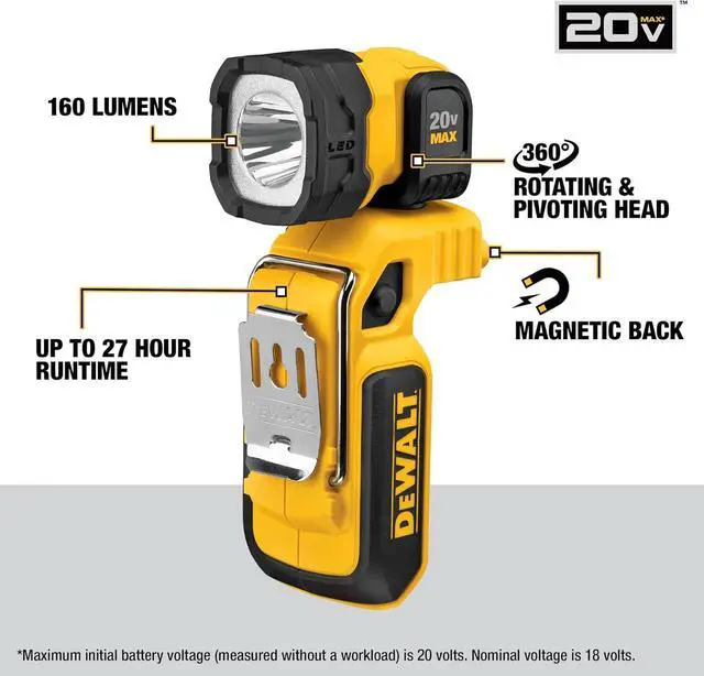 Alt view image 2 of 7 - DEWALT 20V MAX LED Work Light, Magnetic, Freestanding and Clip-On, Bare Tool Only