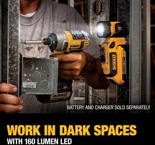 Alt view image 3 of 7 - DEWALT 20V MAX LED Work Light, Magnetic, Freestanding and Clip-On, Bare Tool Only