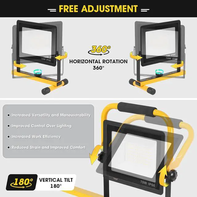 Alt view image 7 of 7 - 21000Lumen LED Work Lights with Stand - 3 Head Portable Work Light with 16FT Cord - IP66 Waterproof Tripod Worklights for Outdoor Indoor Job Site Workshop Garage Construction Site Lighting