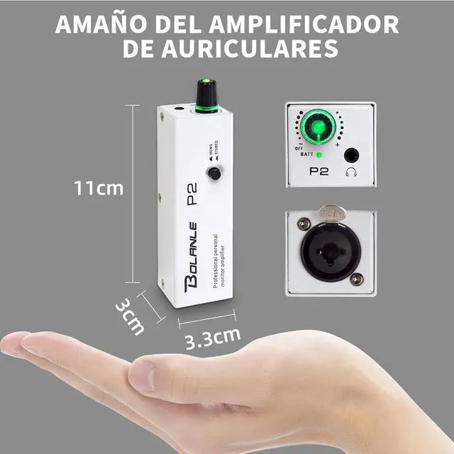 Alt view image 4 of 6 - P2 Portable in Ear Monitor Amplifier, Headphone Amp with XLR and TRS Input 3.5mm Output, Headphone Amplifier with Stereo/Mono Switch for Keyboardists, Drummers, Guitar (Single Channel)