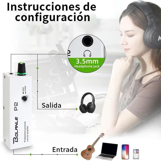 Alt view image 5 of 6 - P2 Portable in Ear Monitor Amplifier, Headphone Amp with XLR and TRS Input 3.5mm Output, Headphone Amplifier with Stereo/Mono Switch for Keyboardists, Drummers, Guitar (Single Channel)