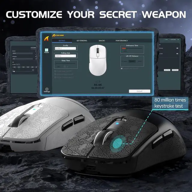 Alt view image 4 of 7 - Lightweight Wireless Gaming Mouse,PAW 3950Max Sensor Computer Mouse with Nordic 52480,8KHz Polling,42K DPl,OMRON Optaicl Switch,USB-C Charging,7 Programmable Buttons(Black & Sticker)