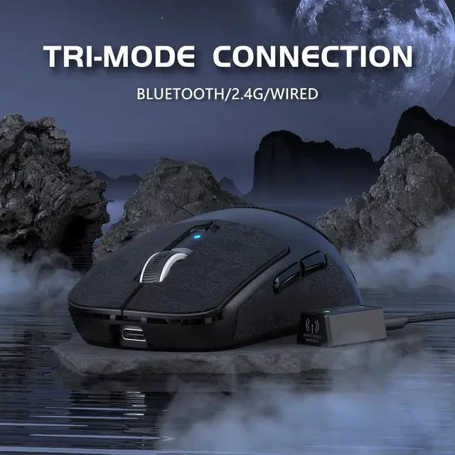 Alt view image 6 of 7 - Lightweight Wireless Gaming Mouse,PAW 3950Max Sensor Computer Mouse with Nordic 52480,8KHz Polling,42K DPl,OMRON Optaicl Switch,USB-C Charging,7 Programmable Buttons(Black & Sticker)