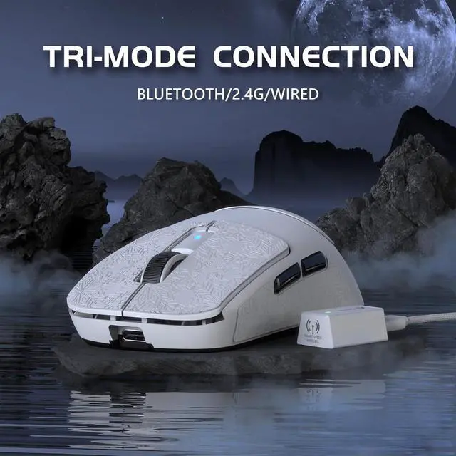 Alt view image 6 of 7 - Lightweight Wireless Gaming Mouse,PAW 3950Max Sensor Computer Mouse with Nordic 52480,8KHz Polling,42K DPl,OMRON Optaicl Switch,USB-C Charging,7 Programmable Buttons(White & Sticker)