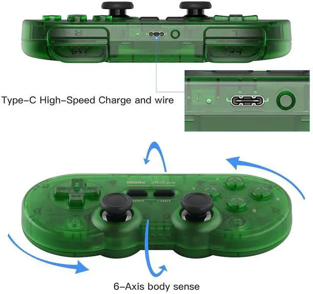 Alt view image 3 of 5 - 8Bitdo SN30 Pro Wireless Bluetooth Controller (Hall Effect Joystick Update) with Joysticks Rumble Vibration USB-C Cable Gamepad Compatible with Switch,Windows, Mac OS, Android, Steam (Jade Green)