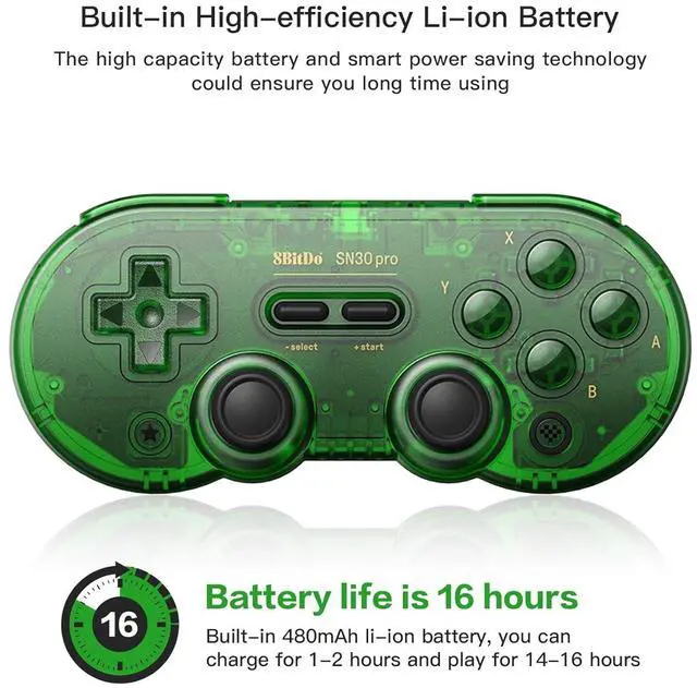 Alt view image 4 of 5 - 8Bitdo SN30 Pro Wireless Bluetooth Controller (Hall Effect Joystick Update) with Joysticks Rumble Vibration USB-C Cable Gamepad Compatible with Switch,Windows, Mac OS, Android, Steam (Jade Green)