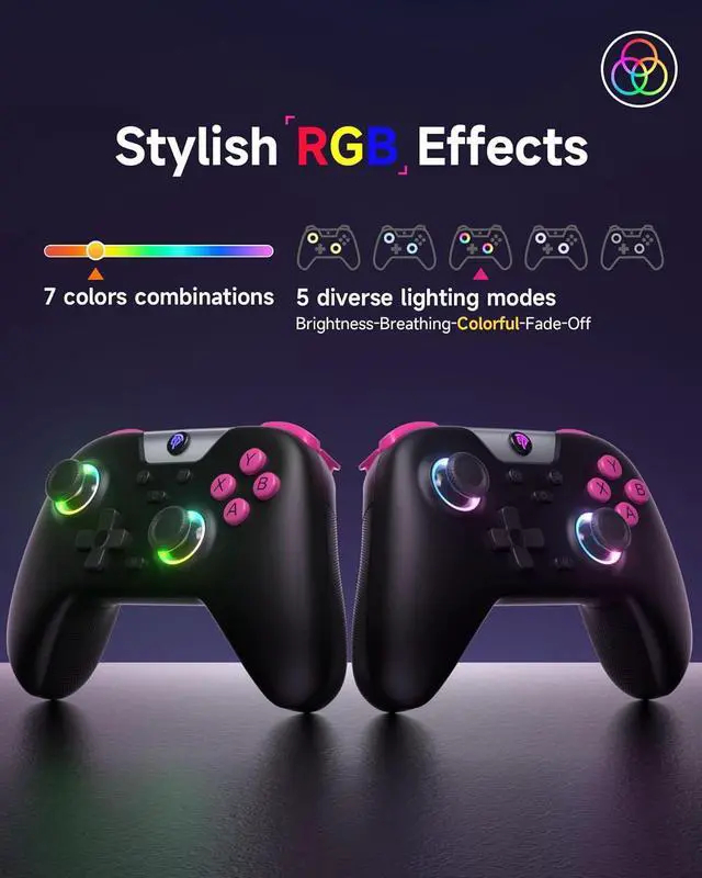 Alt view image 3 of 7 - EasySMX 2.4g Wireless Gaming Controller for PC/Steam/iPhone/Android/Switch - Bluetooth Controller Gamepad with Hall Effect, RGB Lights and Turbo, Anti-Drift Controller