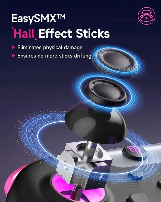 Alt view image 5 of 7 - EasySMX 2.4g Wireless Gaming Controller for PC/Steam/iPhone/Android/Switch - Bluetooth Controller Gamepad with Hall Effect, RGB Lights and Turbo, Anti-Drift Controller