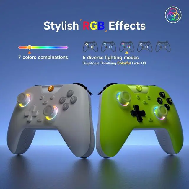 Alt view image 3 of 7 - EasySMX 2.4g Wireless Gaming Controller for PC/Steam/iPhone/Android/Switch - Bluetooth Controller Gamepad with Hall Effect, RGB Lights and Turbo, Anti-Drift Controller - White