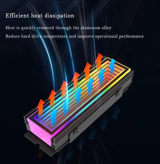 Alt view image 3 of 7 - M.2 2280 ARGB Hard Drive Heatsink Cooling M2.2280 SSD Cooler 5V 3Pin Addressable RGB Sync Multi Mainboard Efficient Heat Dissipation SSD Radiator with Thermal Pad (Black)