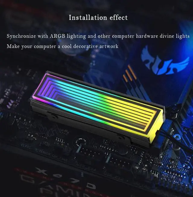 Alt view image 5 of 7 - M.2 2280 ARGB Hard Drive Heatsink Cooling M2.2280 SSD Cooler 5V 3Pin Addressable RGB Sync Multi Mainboard Efficient Heat Dissipation SSD Radiator with Thermal Pad (Black)