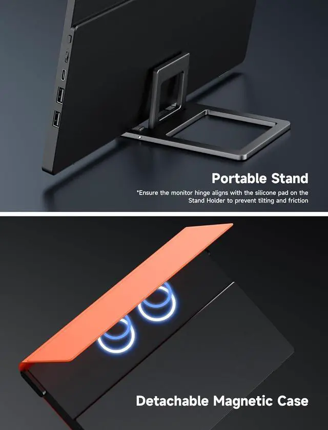 Alt view image 6 of 7 - 15.6" Portable Monitor - Magnetic Dual Screen Extender with Built-in Hub, Single-Cable Triple Display & Collapsible Stand for Windows Laptops