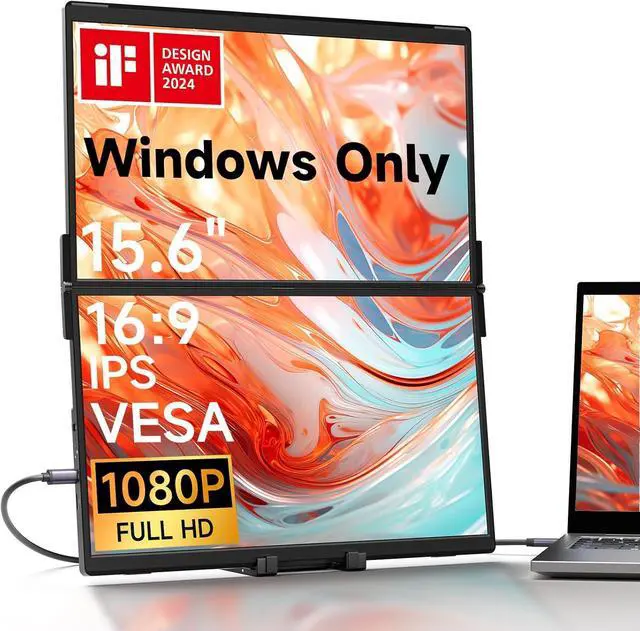 Main image of 15.6" Portable Monitor - Magnetic Dual Screen Extender with Built-in Hub, Single-Cable Triple Display & Collapsible Stand for Windows Laptops