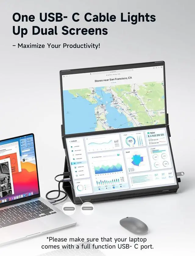 Alt view image 4 of 6 - Laptop Screen Extender, 15.6" 1080P FHD IPS Dual Portable Monitor, Triple Screen Laptop Monitor Extender with Built-in Hub, Magnetic Design, Plug & Play for Wins/Mac (Driver Required)