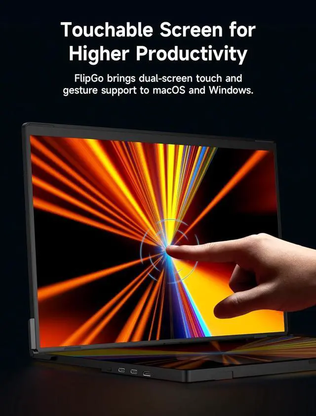 Alt view image 4 of 6 - 6" 2.5K Dual Touchscreen Portable Monitor, Triple Laptop Touch IPS Screen Extender | HiDPI Display | One Cable to Dual Screen | Built-in HUB | Magnetic Design for Windows