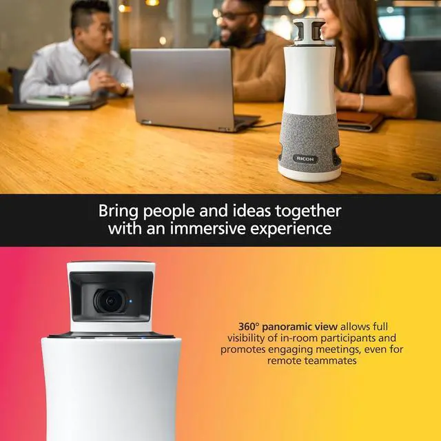 Alt view image 2 of 5 - RICOH Meeting 360 | 360° Conference Room Camera - AI-Powered - Active Speaker Focus - Plug and Play - Zoom Certified - Works with Microsoft Teams, Google Meet, Cisco Webex