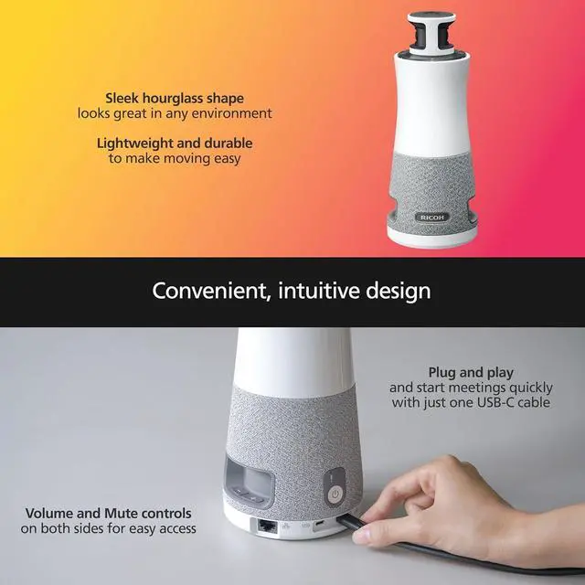 Alt view image 3 of 5 - RICOH Meeting 360 | 360° Conference Room Camera - AI-Powered - Active Speaker Focus - Plug and Play - Zoom Certified - Works with Microsoft Teams, Google Meet, Cisco Webex