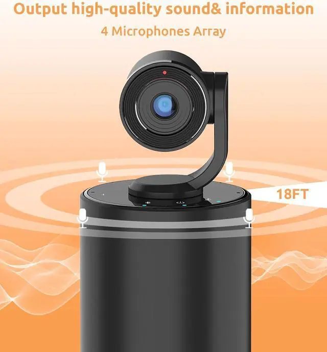 Alt view image 3 of 7 - TOUCAN Video Conference Camera with 4 Noise-Cancelling Mics, Speaker, Adjutable Camera, 1080p Detachable USB Webcam Plug and Play Works with Zoom, Microsoft Teams and More, for PC/Mac/Laptop