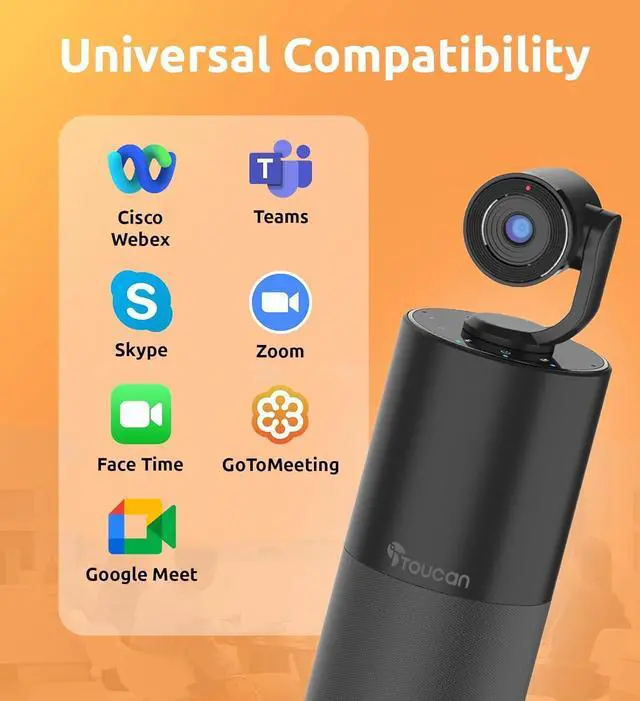 Alt view image 5 of 7 - TOUCAN Video Conference Camera with 4 Noise-Cancelling Mics, Speaker, Adjutable Camera, 1080p Detachable USB Webcam Plug and Play Works with Zoom, Microsoft Teams and More, for PC/Mac/Laptop