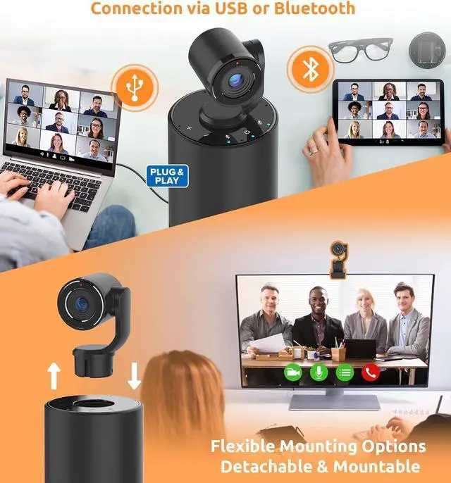 Alt view image 6 of 7 - TOUCAN Video Conference Camera with 4 Noise-Cancelling Mics, Speaker, Adjutable Camera, 1080p Detachable USB Webcam Plug and Play Works with Zoom, Microsoft Teams and More, for PC/Mac/Laptop