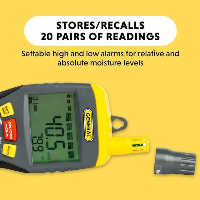 Alt view image 4 of 6 - General Tools 9-In-1 Thermo-Hygrometer with Pin/Pinless Moisture Meter