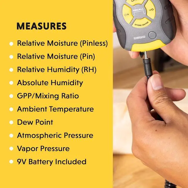 Alt view image 2 of 6 - General Tools 9-In-1 Thermo-Hygrometer with Pin/Pinless Moisture Meter