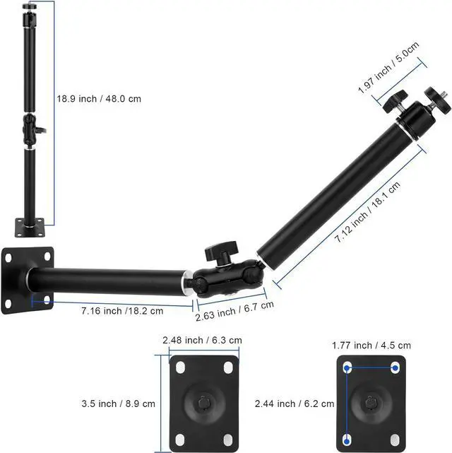 Alt view image 5 of 7 - Articulating Wall Mount Camera Arm with 1/4 inch-20 Threaded Compatible with Digital/Security/Webcam/CCTV POV Camcorder/Video Light/Small Cameras,Adjustable Aluminium Alloy Arm