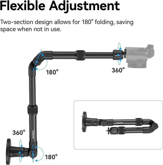 Alt view image 3 of 7 - ZJ04 Magic Arm Camera Wall Mount Overhead Mount, 70cm/27.6inch Aluminum Adjustable Articulating Arm w 1/4" Ball Head for Cameras DSLR Lights Mount for Live Streaming/Photo Video Shooting