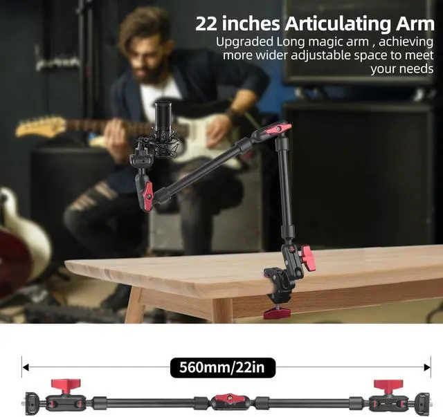 Alt view image 3 of 7 - 22in Magic Arm with Clamp, Long Articulating Arm Camera Mount, Adjustable Phone Mount Holder 360° Rotation, Mic Arm for Microphone, LED Lights, for iPhone, Tripod, Desk, Table
