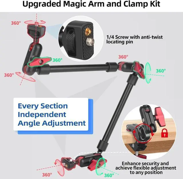 Alt view image 2 of 7 - 22in Magic Arm with Clamp, Long Articulating Arm Camera Mount, Adjustable Phone Mount Holder 360° Rotation, Mic Arm for Microphone, LED Lights, for iPhone, Tripod, Desk, Table