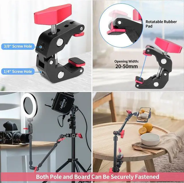Alt view image 5 of 7 - 22in Magic Arm with Clamp, Long Articulating Arm Camera Mount, Adjustable Phone Mount Holder 360° Rotation, Mic Arm for Microphone, LED Lights, for iPhone, Tripod, Desk, Table