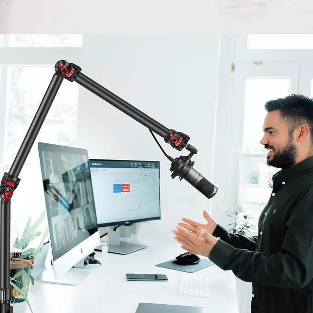 Alt view image 7 of 7 - Overhead Camera Mount Desk Stand, 3-Section Flexible Detachable Articulating Arm with 1/4 3/8" 5/8" Screw&360° Ball Head, C-clamp Tabletop Mount for DSLR Camera/Webcam/Microphone/Lights
