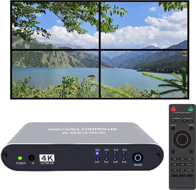 Main image of Video Wall Controller 2x2 4K UHD TV Wall Controller 1X2 2X1 1X3 3X1 1X4 4X1 Support 4K30 HDMI Input for max 4 TV Splicing Display
