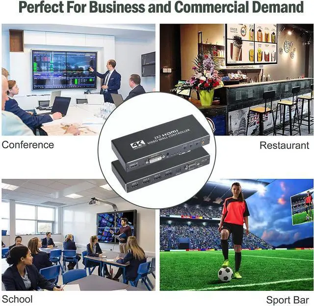 Alt view image 7 of 7 - Video Wall Controller, 4K 2X2 TV Wall Processor with HDMI+DVI+RS232 Input, Support 180° Rotate, 4 HDMI Output Support Images Stitching 1x2 1x3 1x4 4x1 etc