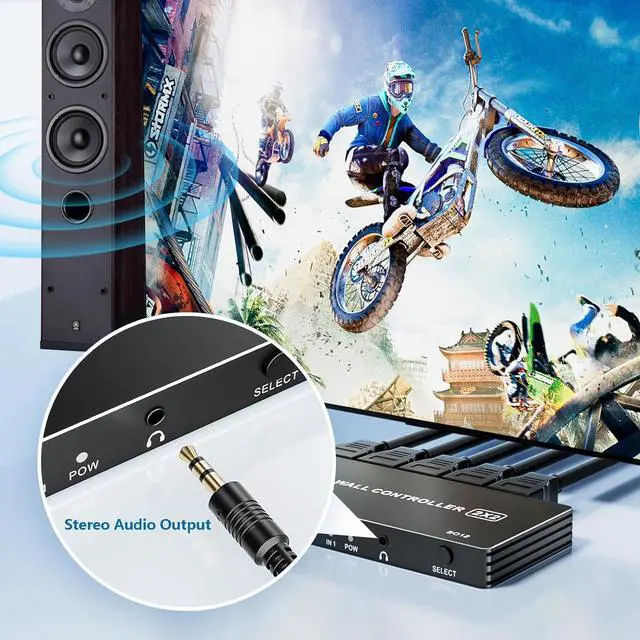 Alt view image 7 of 7 - 4K HDMI Video Wall Controller 2x2,  TV Wall Processor with 8 Splicing Modes, 180° Rotate, 3.5mm Audio Extractor, IR Remote, 2x2, 1x2, 1x3, 1x4, 2x1, 3x1, 4x1, 4 TV Screen into 1 Wall Display