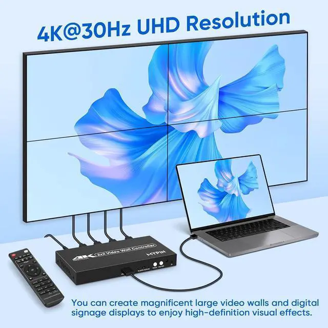 Alt view image 3 of 7 - 2x2 HDMI 4K Video Wall Controller with Media Player Function,4K@30HZ TV Wall Processor, 8 Display Modes 1x1 1x2 1x3 1x4 2x2 2x1 3x1 4x1 with Remote Control, 180°Rotate,with for 4x1-1 HDMI Input/Output