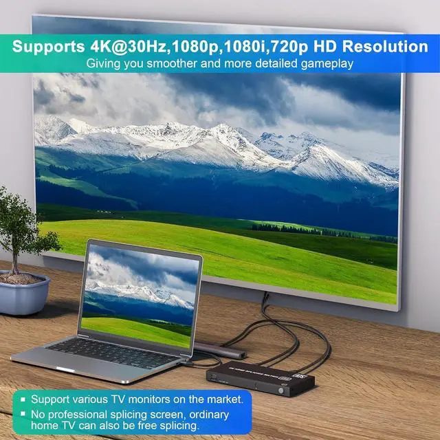 Alt view image 3 of 7 - 4K Video Wall Controller 2x2 TV Wall Controller 4x1 - HDMl Video Wall Processor with Remote, 8 Splicing Modes, HDMI/VGA Inputs, Splicing Display for 4 TV Screens into 1 Wall Display