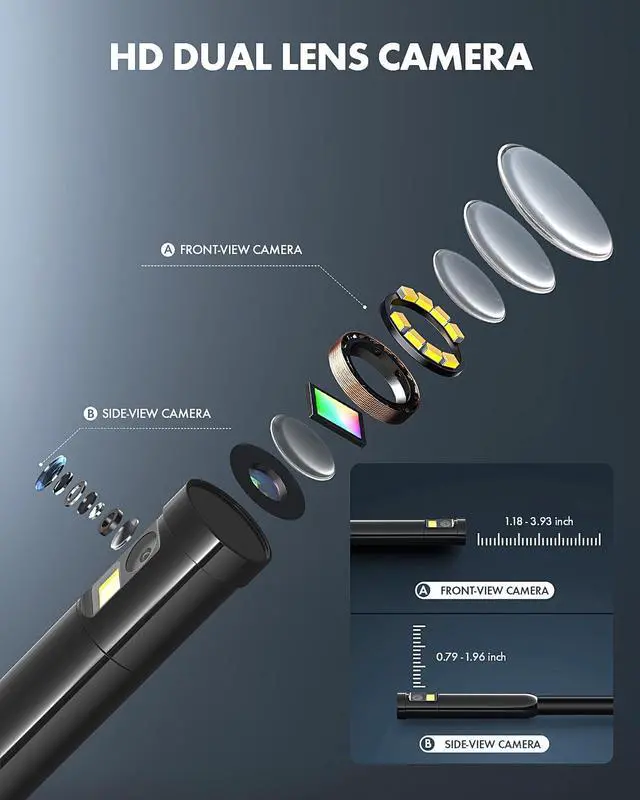 Alt view image 2 of 7 - Dual Lens Endoscope Camera, Type-C Borescope with 8 Adjustable LED Lights, IP67 Waterproof 16.5ft Semi-Rigid Snake Cord Inspection Camera Compatible with Type C iPhone 15 & Android Phone