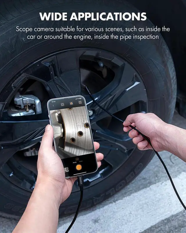 Alt view image 5 of 7 - Dual Lens Endoscope Camera, Type-C Borescope with 8 Adjustable LED Lights, IP67 Waterproof 16.5ft Semi-Rigid Snake Cord Inspection Camera Compatible with Type C iPhone 15 & Android Phone
