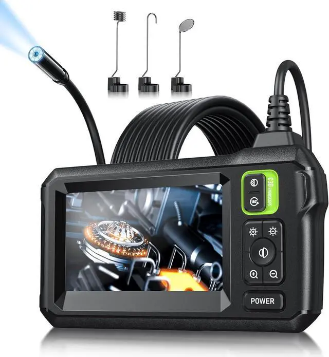 Main image of Endoscope Camera with Light, Inspection Borescope Camera with 4.3" IPS Screen, 1920P HD with 8 LED Lights, 16.4FT Semi-Rigid Cord Bore Scope, IP67 Waterproof Endoscope for Sewer, Tools(Green)
