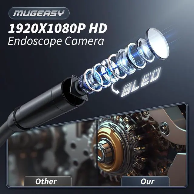Alt view image 3 of 7 - Endoscope Camera with Light, Inspection Borescope Camera with 4.3" IPS Screen, 1920P HD with 8 LED Lights, 16.4FT Semi-Rigid Cord Bore Scope, IP67 Waterproof Endoscope for Sewer, Tools(Green)